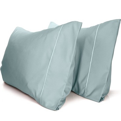 Light Teal Rayon from Bamboo Pillowcase Set with Satin Trim