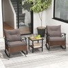 Tangkula 3 Pieces Outdoor Rocking Chairs Set Rattan Heavy Duty Cushioned Rocker Chairs with 2-Tier Tempered Glass Coffee Table - 4 of 4