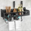 Wall mounted dish rack and camping kitchen storage rack with spice rack,multi-purpose storage for items,Black - 3 of 4