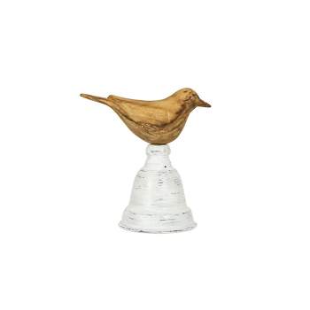 Carved Bird on Perch Decorative Accent Natural Wood & Metal by Foreside Home & Garden