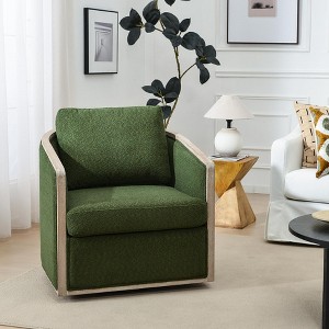 KINWELL 31"W Oak Frame Upholstered Swivel Barrel Armchair - 1 of 4