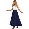 Women's Flowy High-Waist Maxi Skirt - Summer Pleated Long Skirt with Pockets Navy Blue - 2 of 4