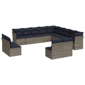 vidaXL 13 Piece Garden Sofa Set with Cushions Grey Poly Rattan - Beige and Gray Without Table - 1 of 4