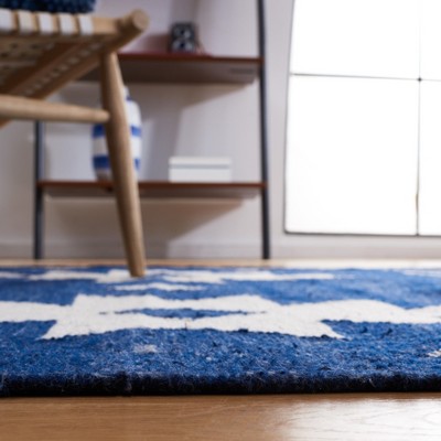 Ivory and Navy Geometric Handwoven Kilim Area Rug
