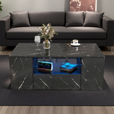 LED Coffee Table with Drawers & Side Shelf