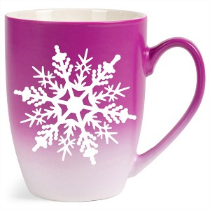 Elanze Designs Snowflake Bold Line Two Toned Ombre Matte Pink and White 12 ounce Ceramic Stoneware Coffee Cup Mug - 1 of 4