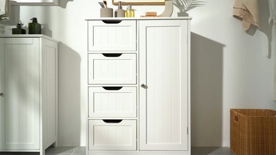 White Wooden Living Room Cabinet with Adjustable Shelving