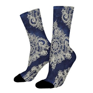 Indigo Fabric Women Printed Crew Socks Funny Funky Socks Soft Polyester Novelty Gifts for Artists Men - 1 of 1