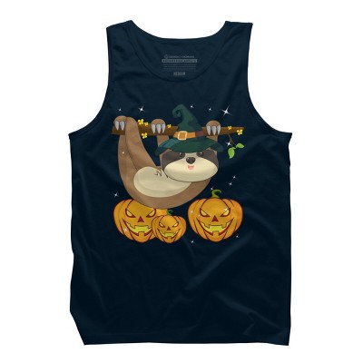 Men's Design By Humans Funny Witch Sloth With Jack O Lantern Halloween T-Shirt By thebeardstudio Tank Top