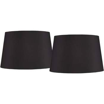 Springcrest Set of 2 Hardback Drum Lamp Shades Black Large 14" Top x 17" Bottom x 11" High Spider Replacement Harp Finial Fitting