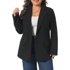 Women's Plus Size Lapel Button Down Long Sleeves Business Casual Suit Blazer with Pockets - Agnes Orinda - 1 of 4
