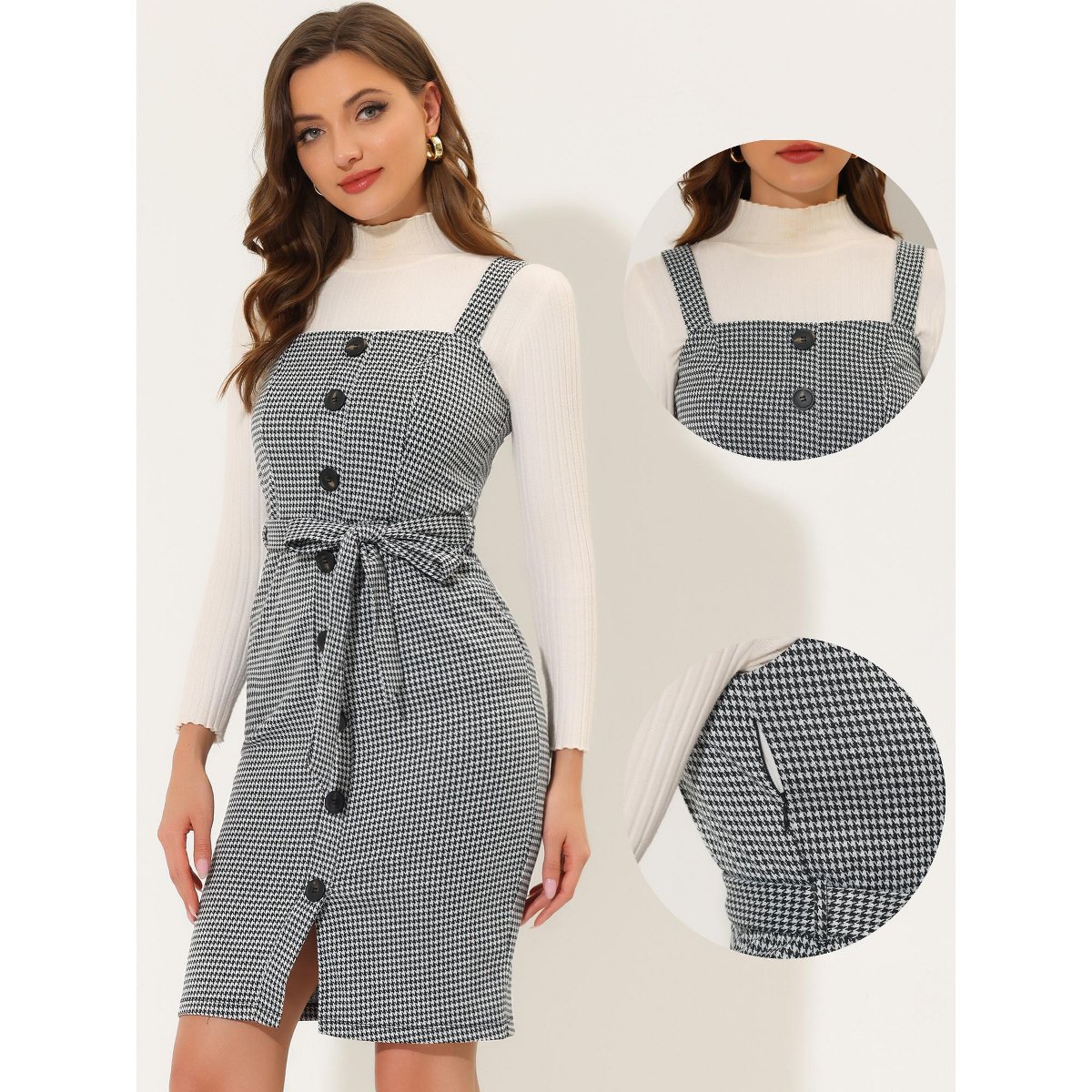 Женские платья INSPIRE CHIC Women's Bow Tie Waist Vintage Jumper Dress Black White Small — фото 2