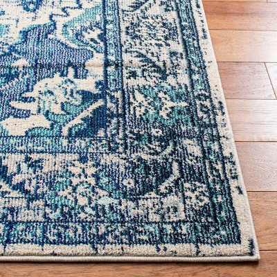Ivory & Blue Medallion Square Synthetic Area Rug, 6'7"