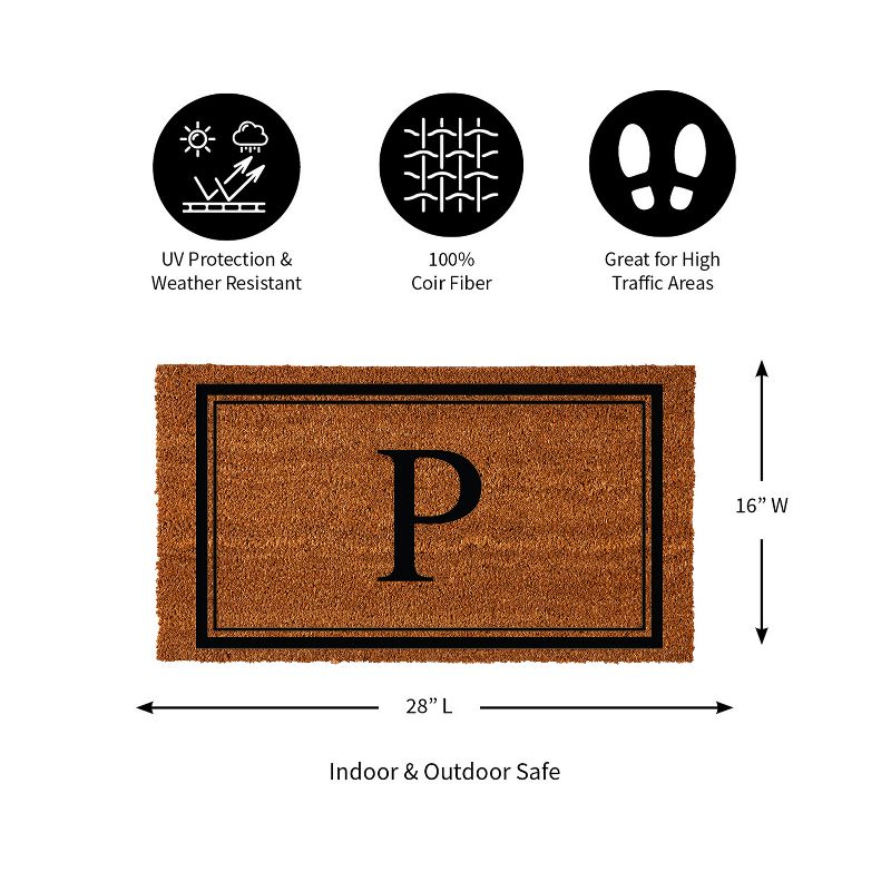 Evergreen Monogram Indoor Outdoor 100% Natural Coir Doormat 28" x 16" |  Letter  "P", 3 of 4