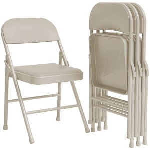 4-Pack Folding Chairs with Padded PU Cushions, 350 lbs Capacity Metal Foldable Chairs for Indoor & Outdoor Use, Beige - 1 of 4