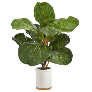 Nearly Natural 21-in Fiddle Leaf Artificial Tree in White Ceramic Planter - 1 of 3