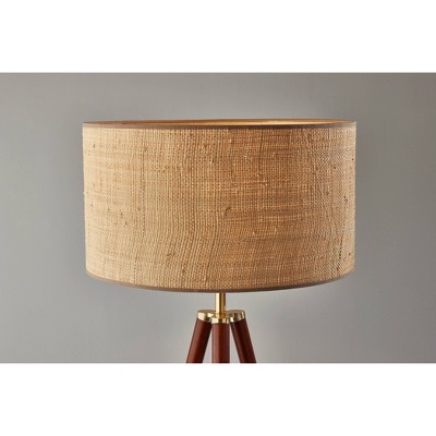 Walnut Wood Tripod Floor Lamp with Rattan Shade