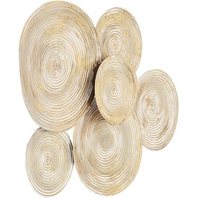 Gold and Cream-Washed Metal Disk Wall Sculpture