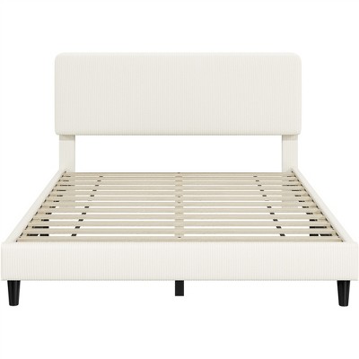 Yaheetech Upholstered Bed Frame with Adjustable Headboard and Mattress Foundation with Wooden Slat Support