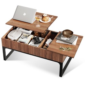 Coffee Table Lift Top Wood Center Table for Living Room with Storage, Lifting Top, Sliding Cover and 2 Hidden Compartments, 40.9", Walnut Oak - 1 of 4