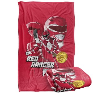 Kids' Power Rangers Red Ranger Silky Touch Blanket White 36X58 - 1 of 4