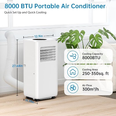 Acekool 8000 BTU Portable Air Conditioner, 3-in-1 Quiet AC with Dehumidifier & Fan, Remote, LED, Cools Up to 350 Sq.Ft, Easy Install, Home/Office
