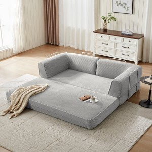 Foldable Sofa Bed, Compressed Sleeper Couch Shipped in a Box, Plush Corduroy, Space-Saving Design for Living Room Gray 39.5"D x 79"W x 27.2"H - 1 of 4