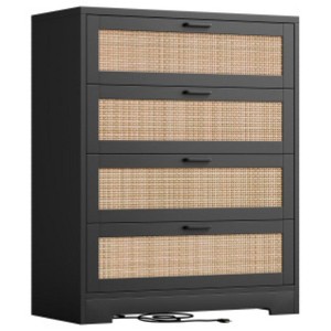 4-Drawer Rattan-Woven Chest with Power Outlet (MDF+PB) - 1 of 2