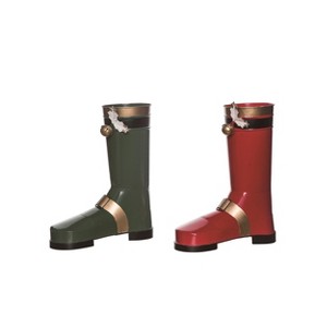 Transpac Metal Santa's Boot Decor Set of 2 Christmas Home Decorations - 1 of 1