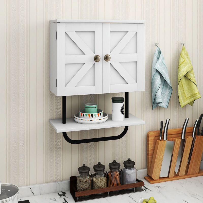 Tangkula Bathroom Wall Cabinet Medicine Storage Cabinet w/ Open Shelf & Towel Bar, 3 of 11