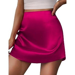 Zeagoo Womens Mini Skirts Elastic High Waisted Skirts Stain A-Line Zipper Party Club Skirt Rose Red XS - 1 of 4