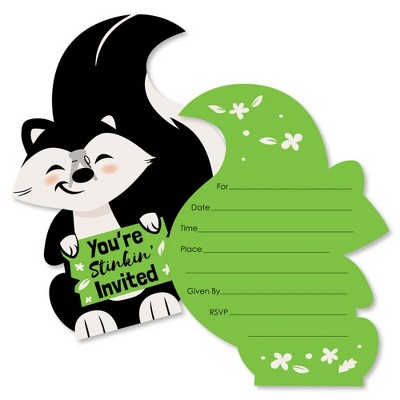 Big Dot of Happiness Little Stinker - Shaped Fill-in Invites - Woodland Skunk Baby Shower or Birthday Party Invite Cards with Envelopes - Set of 12