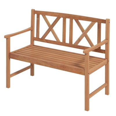 Tangkula 2-Person Acacia Wood Bench Outdoor Slats Loveseat Chair with Armrest Backrest Sturdy Frame 800lbs Load Capacity