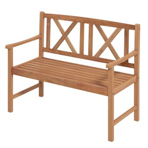Tangkula 2-Person Acacia Wood Bench Outdoor Slats Loveseat Chair with Armrest Backrest Sturdy Frame 800lbs Load Capacity - 1 of 4