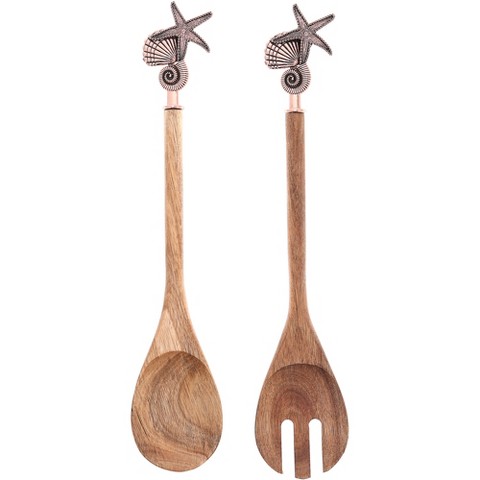 Pavilion Gift Company Seashells - 13" Acacia 2 Piece Utensil Set - Kitchen Utensil Sets