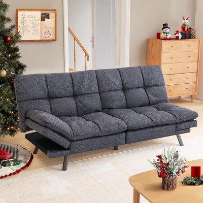 JUJABU Loveseat Memory Foam Futon Convertible Couch Sleeper Sofa, Grey Linen Fabric