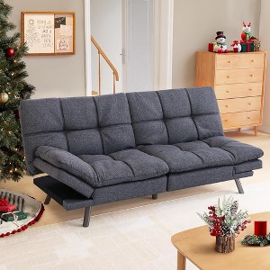 JUJABU Loveseat Memory Foam Futon Convertible Couch Sleeper Sofa, Grey Linen Fabric - 1 of 4