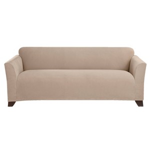 Stretch Morgan Sofa Slipcover Khaki - Sure Fit: Elastic Knit, Protective Furniture Cover - 1 of 2