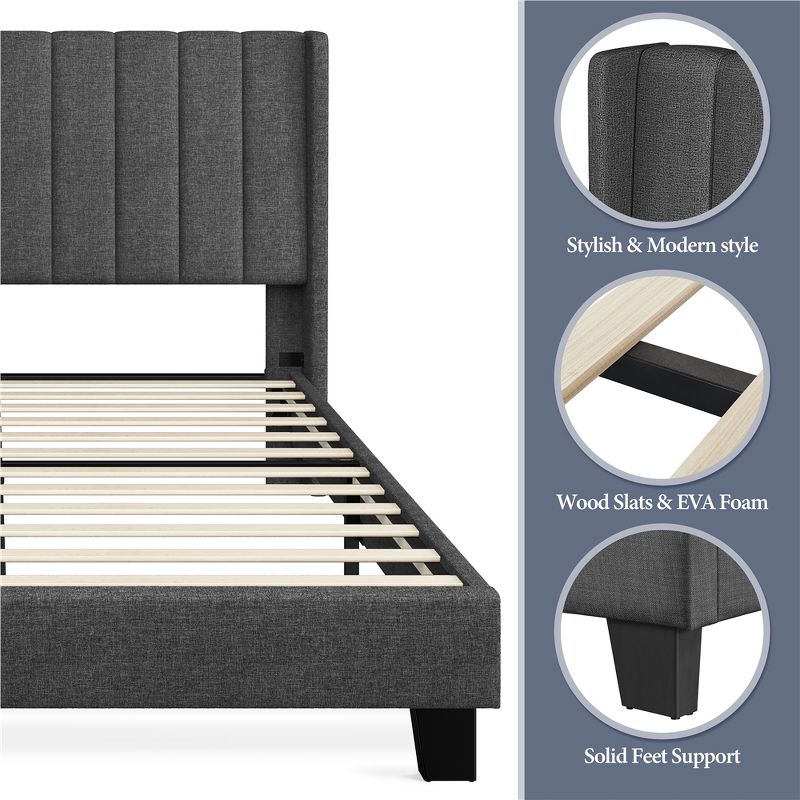 Yaheetech Upholstered Bed Frame with Wing Side, 4 of 9