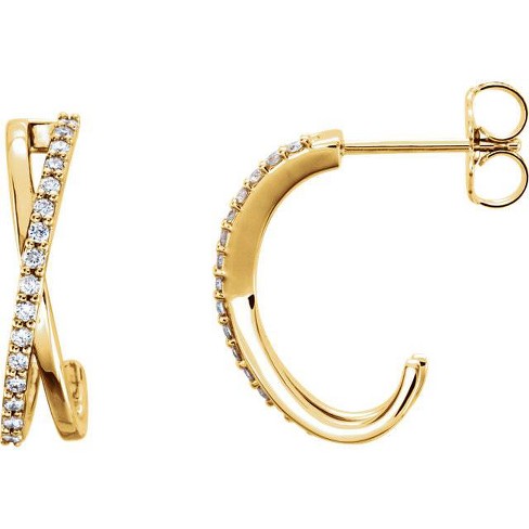 14K Yellow Gold Skinny Tag Huggie Hoop Earrings