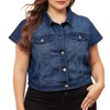 Agnes Orinda Women's Plus Size Denim Y2K Button Down Short Sleeve Streetwear Cropped Jean Jacket - 2 of 4