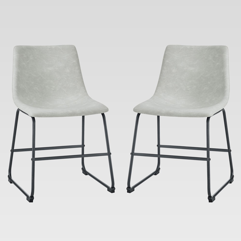 Photos - Dining Table Set of 2 Laslo Modern Upholstered Faux Leather Dining Chairs Gray - Saraci