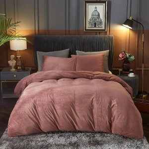 Velvet Duvet Cover Queen Size 3 Pcs Flannel Blush Pink Set with Zipper Corner Ties - 1 of 4