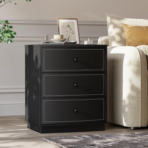 TYBOATLE Nightstand Small Dresser, Modern Black 3 Drawers Nightstand, Wooden Storage Dresser with Faux Leather Finish - 1 of 4