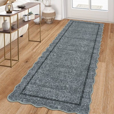 Modern Washable Area Rug, Scalloped Throw Carpet with Non Slip Backing, Low Pile Stain Resistant Floor Carpet for Living Room
