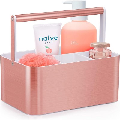 Attop Portable Shower Storage Basket with Handles and Adjustable Dividers for College Dorm, Kitchen, Bathroom Storage Organization Tote, Pink