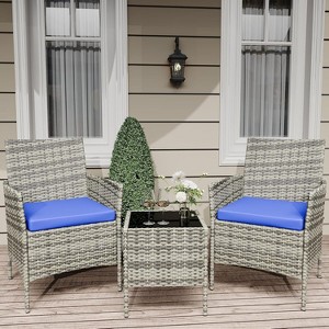 Acekool 3-Piece Outdoor Patio Furniture Set – Weather-Resistant Rattan Seating with Upholstered Cushions & Glass Storage Coffee Table - 1 of 4