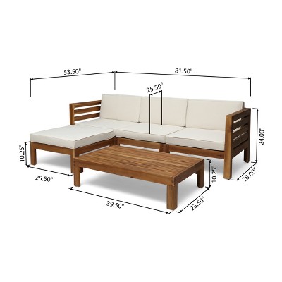 Beige Acacia Wood 3-Seater Sofa Set with Ottoman