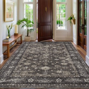 Washable Rug Boho Abstract Hallway Runners Vintage Distressed Floral Soft Low Pile Floor Carpet for Living Room - 1 of 4