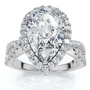 Pompeii3 Certified 3Ct Pear Shape Diamond Engagement Ring 14k Gold or Platinum Lab Created - 1 of 4
